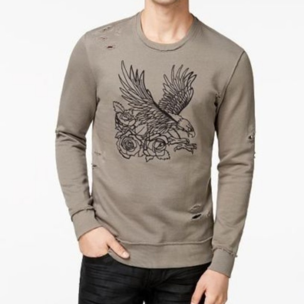 Men's Embroidered-Eagle Destroyed Sweatshirt